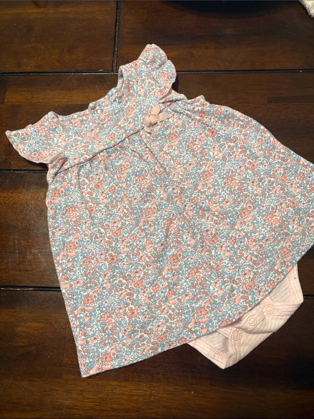 Carter's Pink & Blue Floral Flutter-Sleeve Dress with Bodysuit